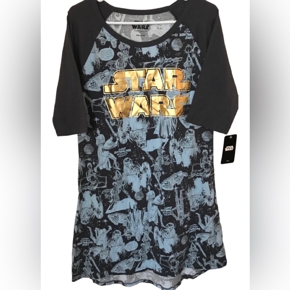 NWT StarWars Lucas Film Ltd Blue 3/4 Sleeve Old School Graphic Sleep Dress Sz L